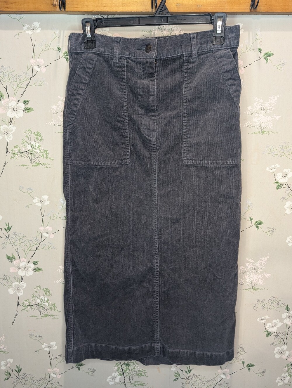 Coen dark gray corduroy midi skirt W: 14.5-15, L: 30